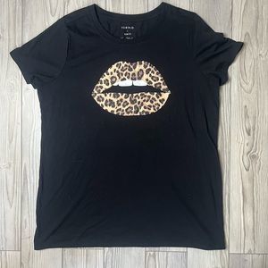 Torrid Black Shirt with Cheetah Lips